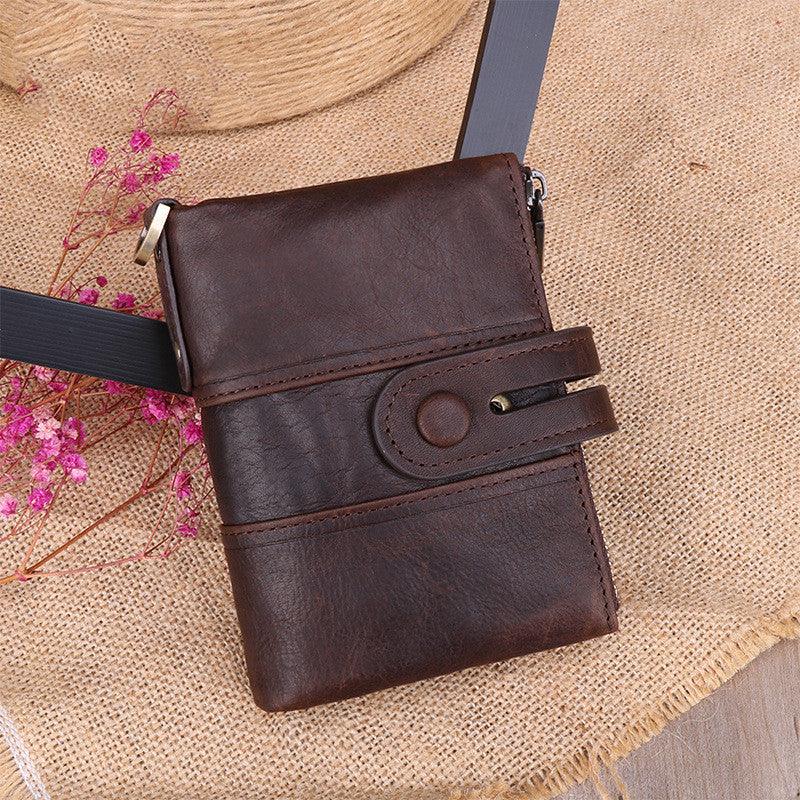 New Antimagnetic Retro Chocolate Color Double Zipper Casual Wallet - Trendha