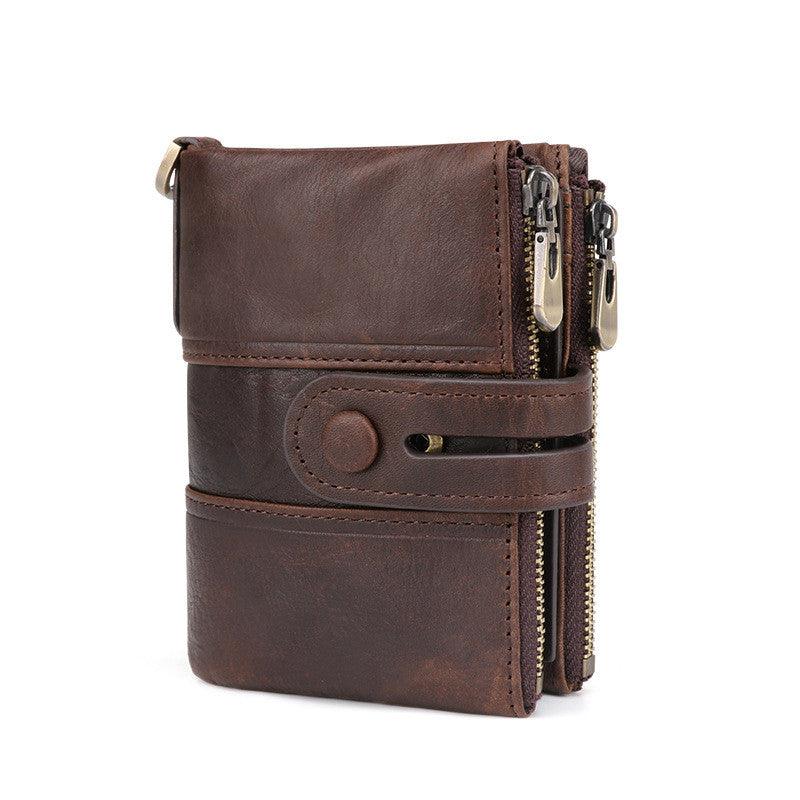 New Antimagnetic Retro Chocolate Color Double Zipper Casual Wallet - Trendha