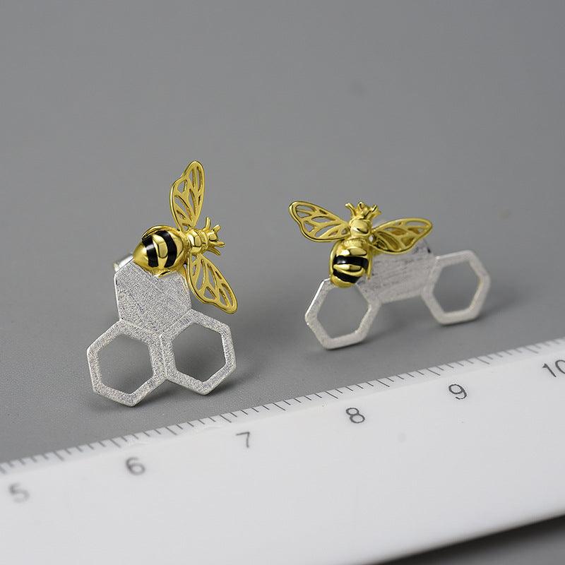 New Beehive Ear Studs Sterling Silver Female Art Handmade Bee - Trendha