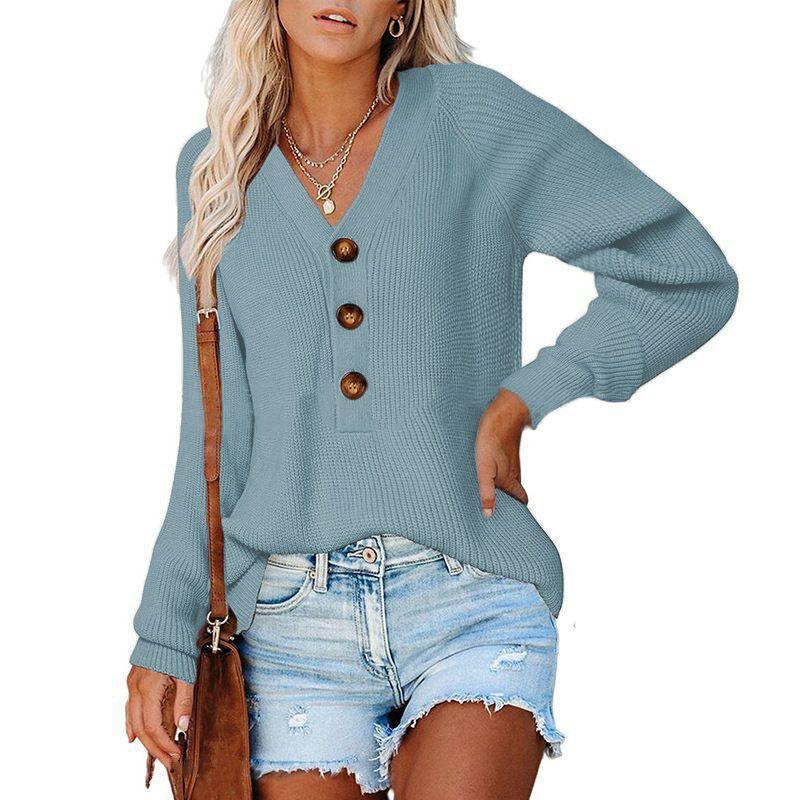 New Button New Knitted V-neck Sweater Women - Trendha