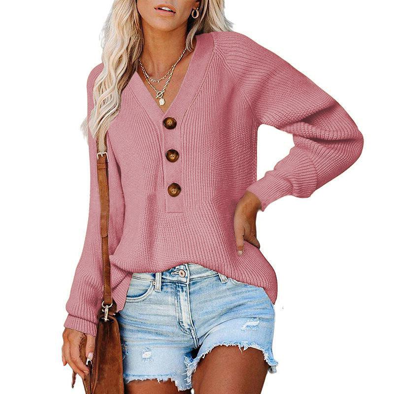 New Button New Knitted V-neck Sweater Women - Trendha