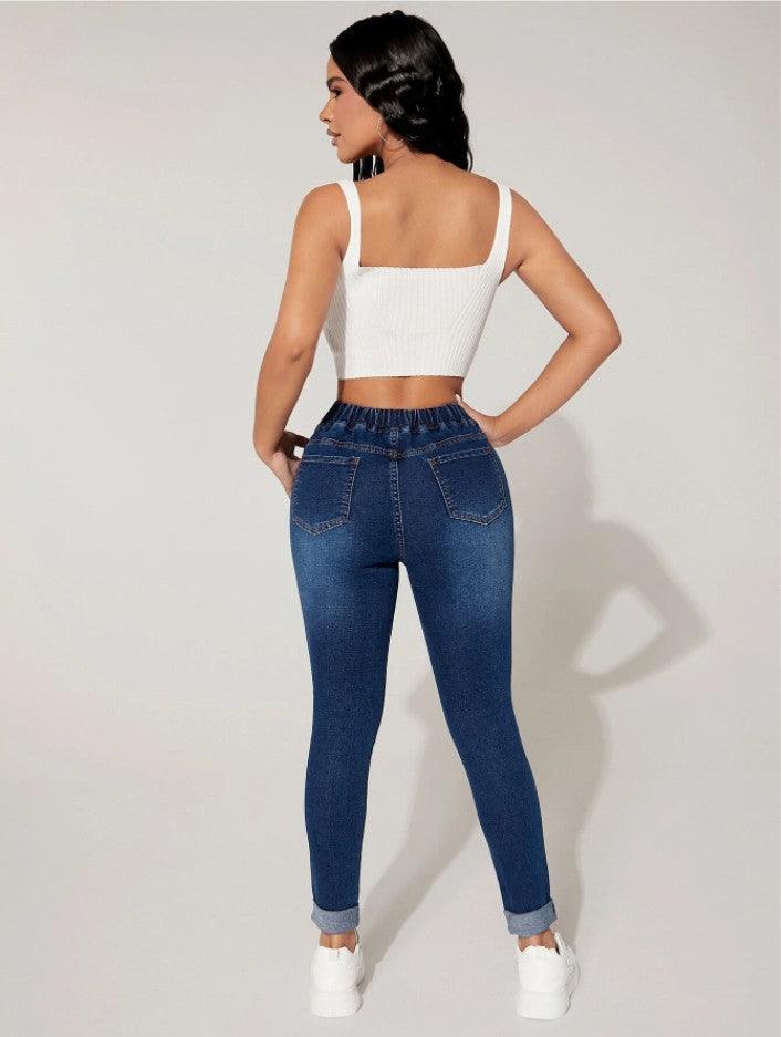 New Drawstring Elastic Waist High Skinny Jeans - Trendha
