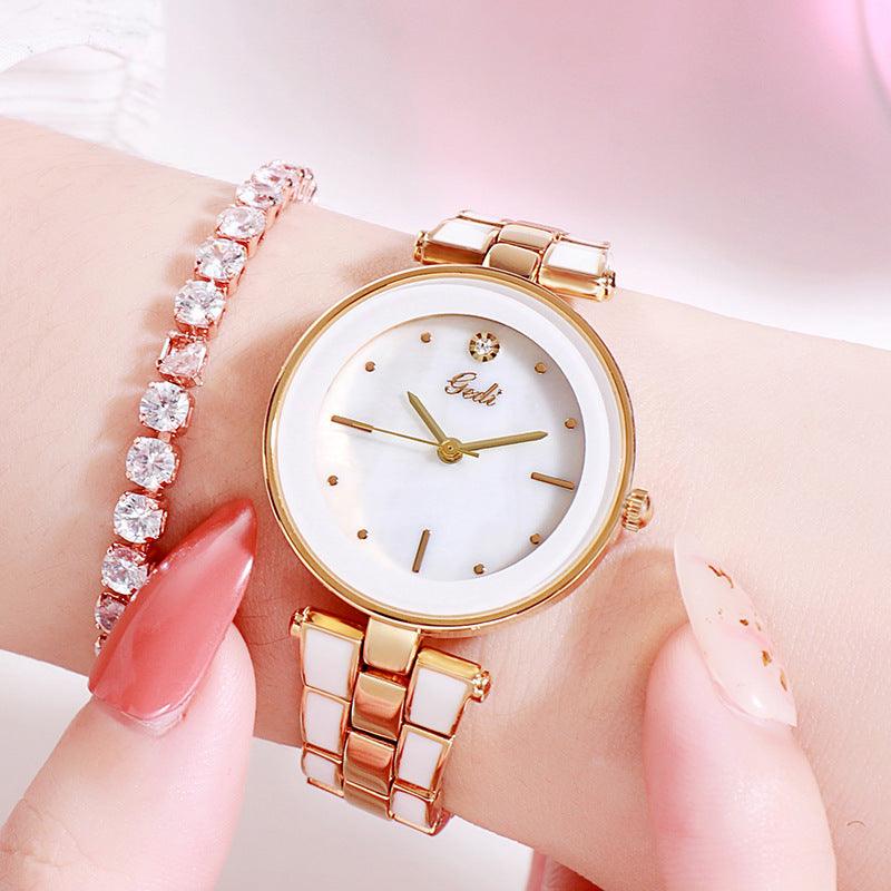 New Elegant Steel Strap Women's Watch Korean Style Trendy Student White Quartz Watch - Trendha