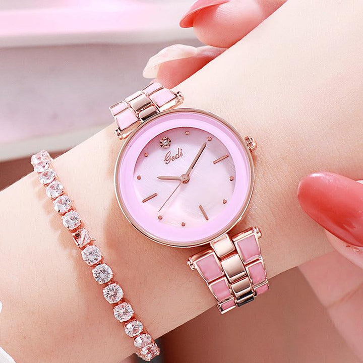 New Elegant Steel Strap Women's Watch Korean Style Trendy Student White Quartz Watch - Trendha