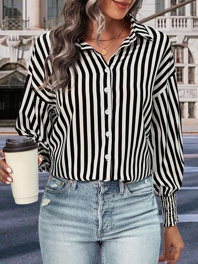 New European And American Long-sleeved Commuter Striped Shirt For Women - Trendha