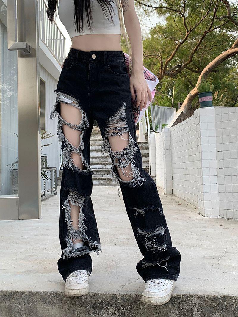 New Fried Street Fashion Cool Raw Hem High Waist Straight Mopping Pants - Trendha