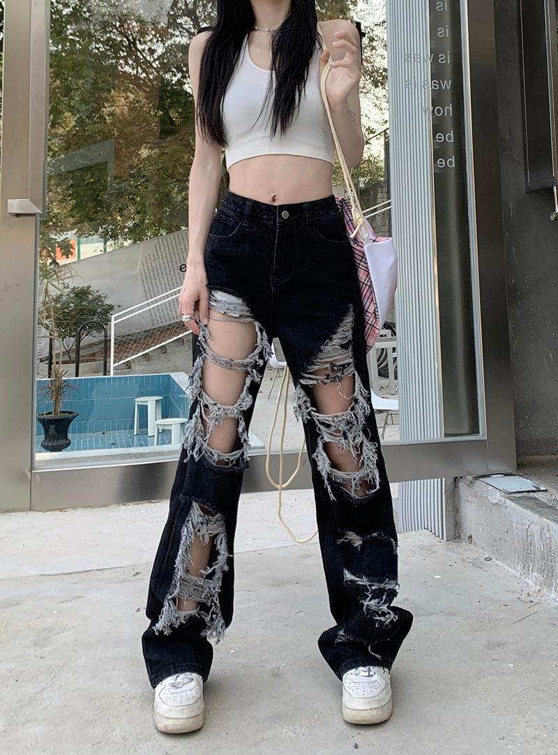 New Fried Street Fashion Cool Raw Hem High Waist Straight Mopping Pants - Trendha