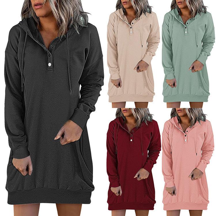 New Hot Fashion Women's Solid Hooded Drawstring Sweater - Trendha