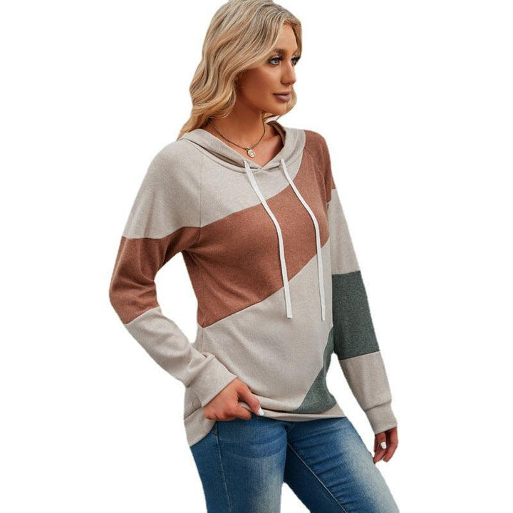 New Ins Personality Contrast Panel Loose Hooded Sweatshirt - Trendha