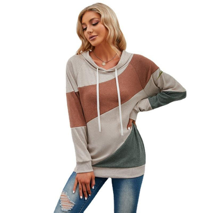 New Ins Personality Contrast Panel Loose Hooded Sweatshirt - Trendha