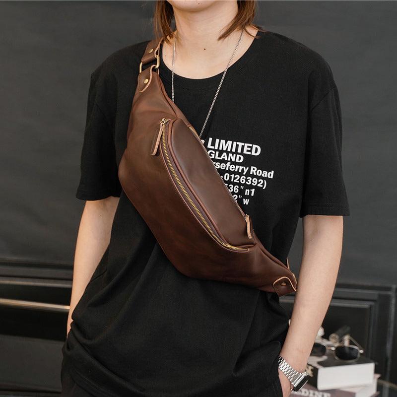 New Men's Pu Fashion One-shoulder Retro Casual Chest Bag - Trendha