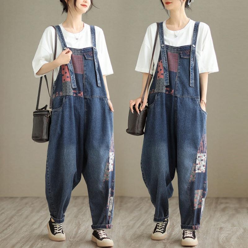 New Real Time Shooting Denim Print Spliced Nine Split Strap Pants For Women - Trendha