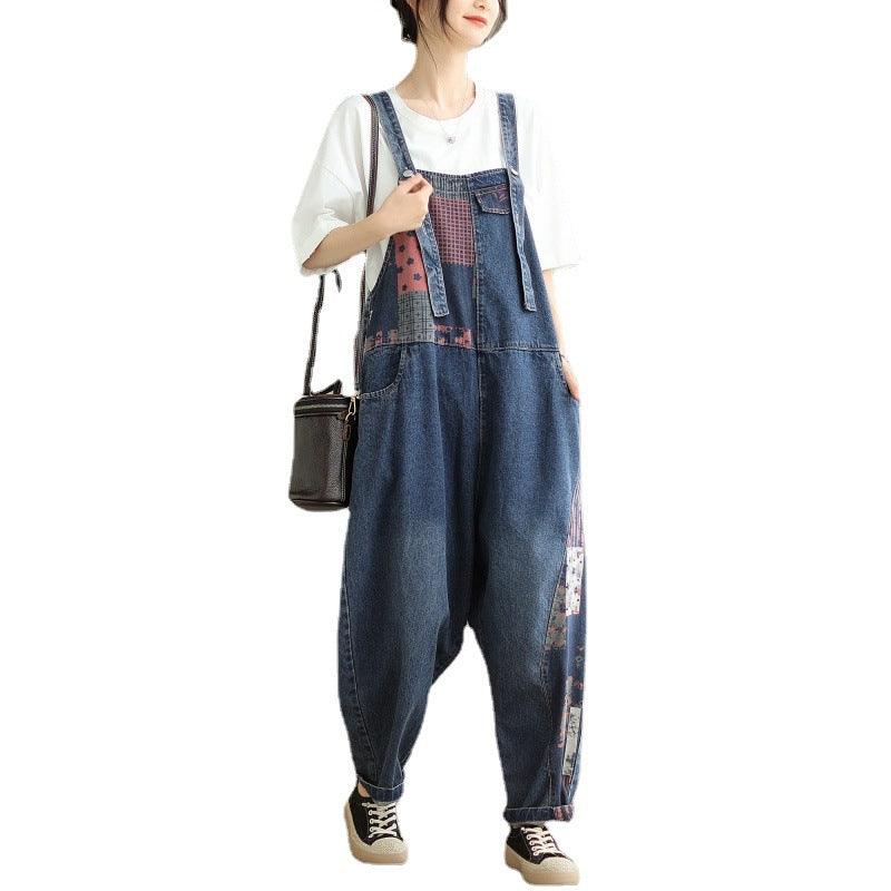 New Real Time Shooting Denim Print Spliced Nine Split Strap Pants For Women - Trendha