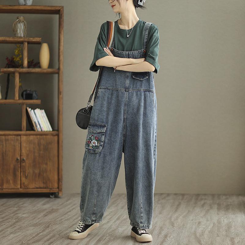 New Real Time Shooting Of Denim Embroidered Strap Pants For Women - Trendha