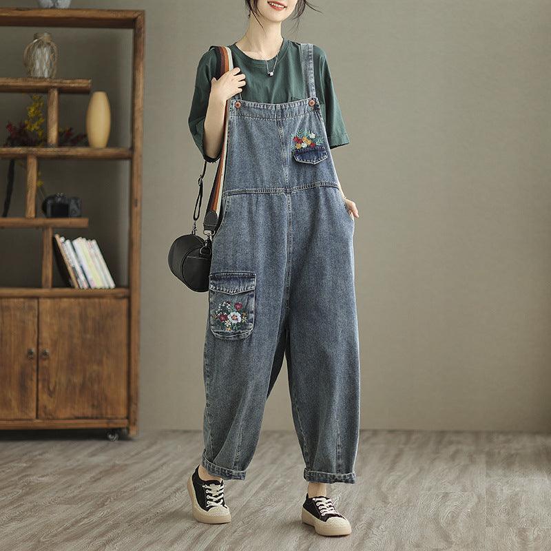New Real Time Shooting Of Denim Embroidered Strap Pants For Women - Trendha