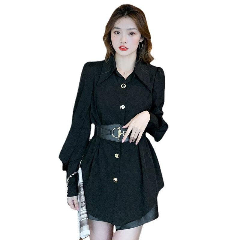 New Spring Elegant Long Sleeve Blouse Metal Buckle With Belt - Trendha