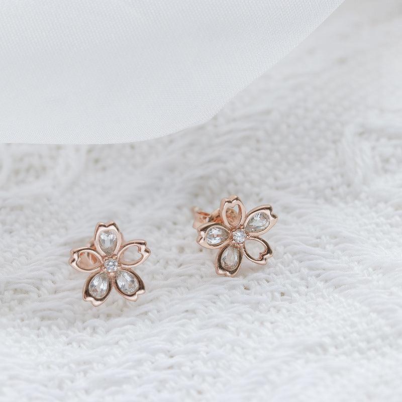 New Zircon Cherry Blossom Earrings - Trendha