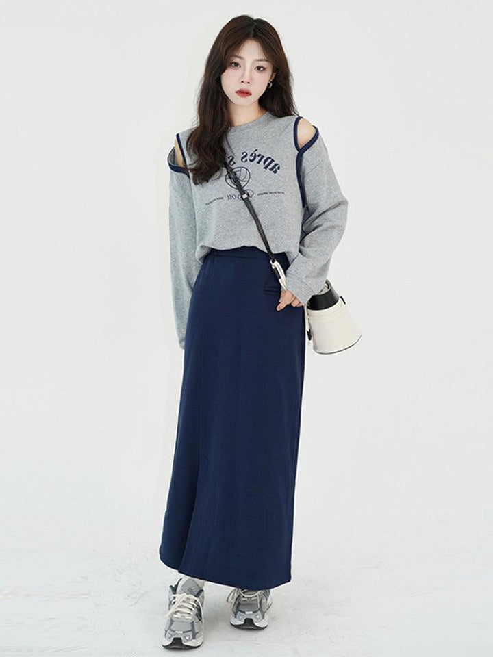 Off-shoulder Hoodie Female Spring Lazy Casual Crewneck Top Thin - Trendha