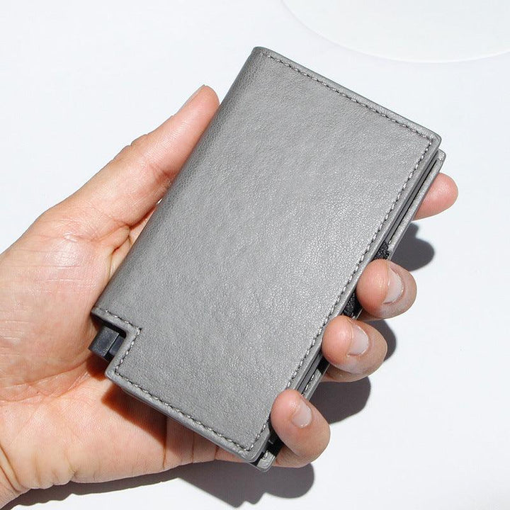 Oil Wax Coated Aluminum Alloy Automatic Pop-up Card Box, Multifunctional, Large Capacity Metal Wallet - Trendha