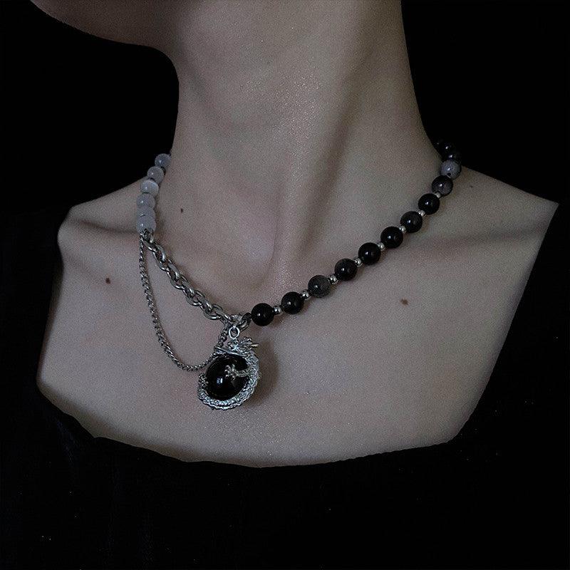 Original Minority New Black Agate Silver Dragon Pendant Titanium Steel Necklace - Trendha
