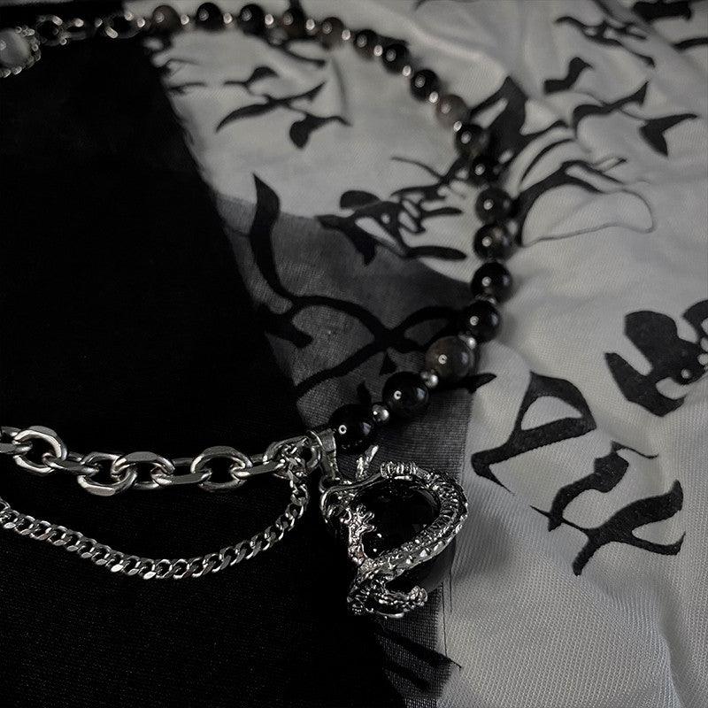 Original Minority New Black Agate Silver Dragon Pendant Titanium Steel Necklace - Trendha