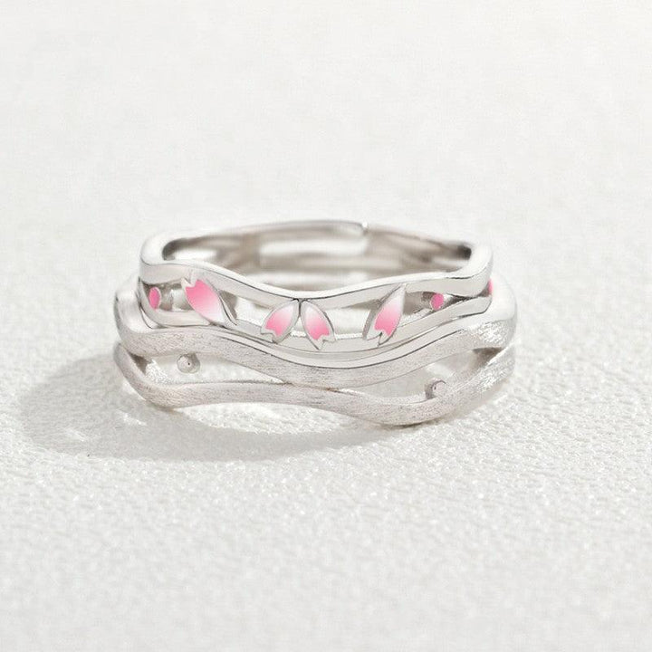 Peach Blossom Sterling Silver Couple Ring - Trendha