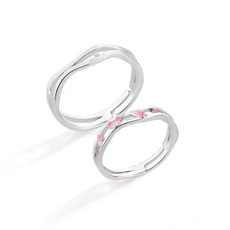 Peach Blossom Sterling Silver Couple Ring - Trendha