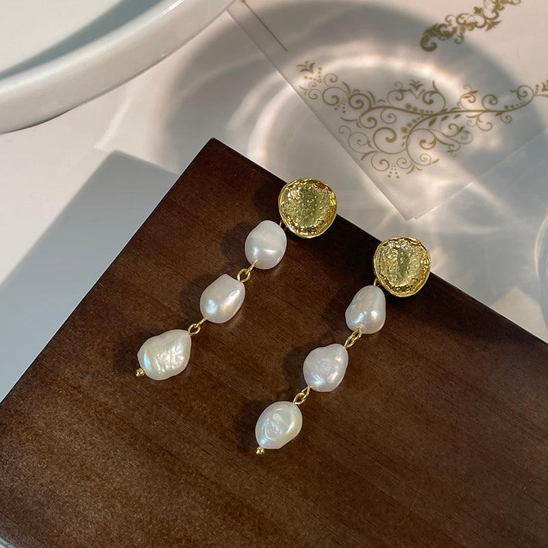 Pearl Gold Coin Spliced Metal Long Earrings - Trendha