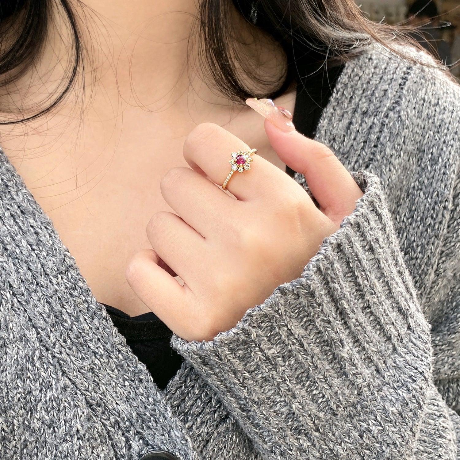 Personalized Inlaid Natural Stone Color Gemstone Ring For Women - Trendha