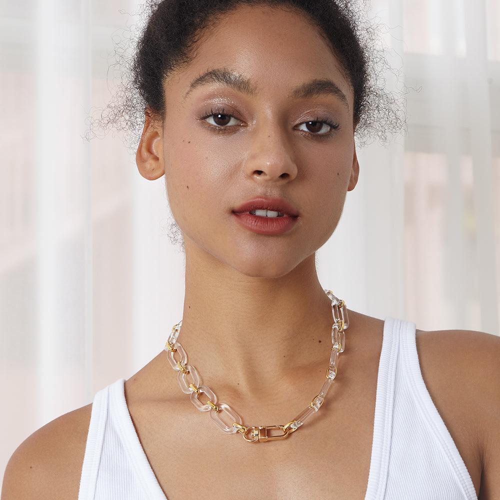 Personalized Simple Transparent Acrylic Metal Square Buckle Necklace - Trendha