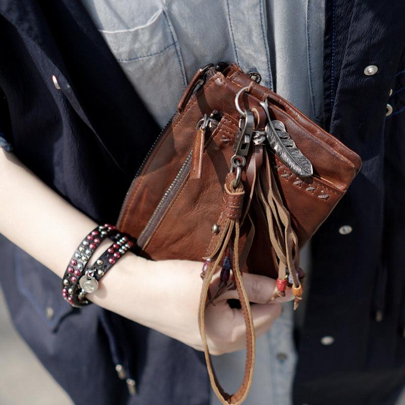 Plant Tanned Sheepskin Long Vintage Handmade Purse For Men And Women - Trendha