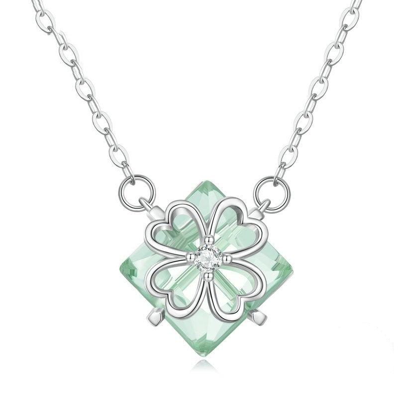Platinum-plated Simple Green Elegant Pendant Necklace - Trendha
