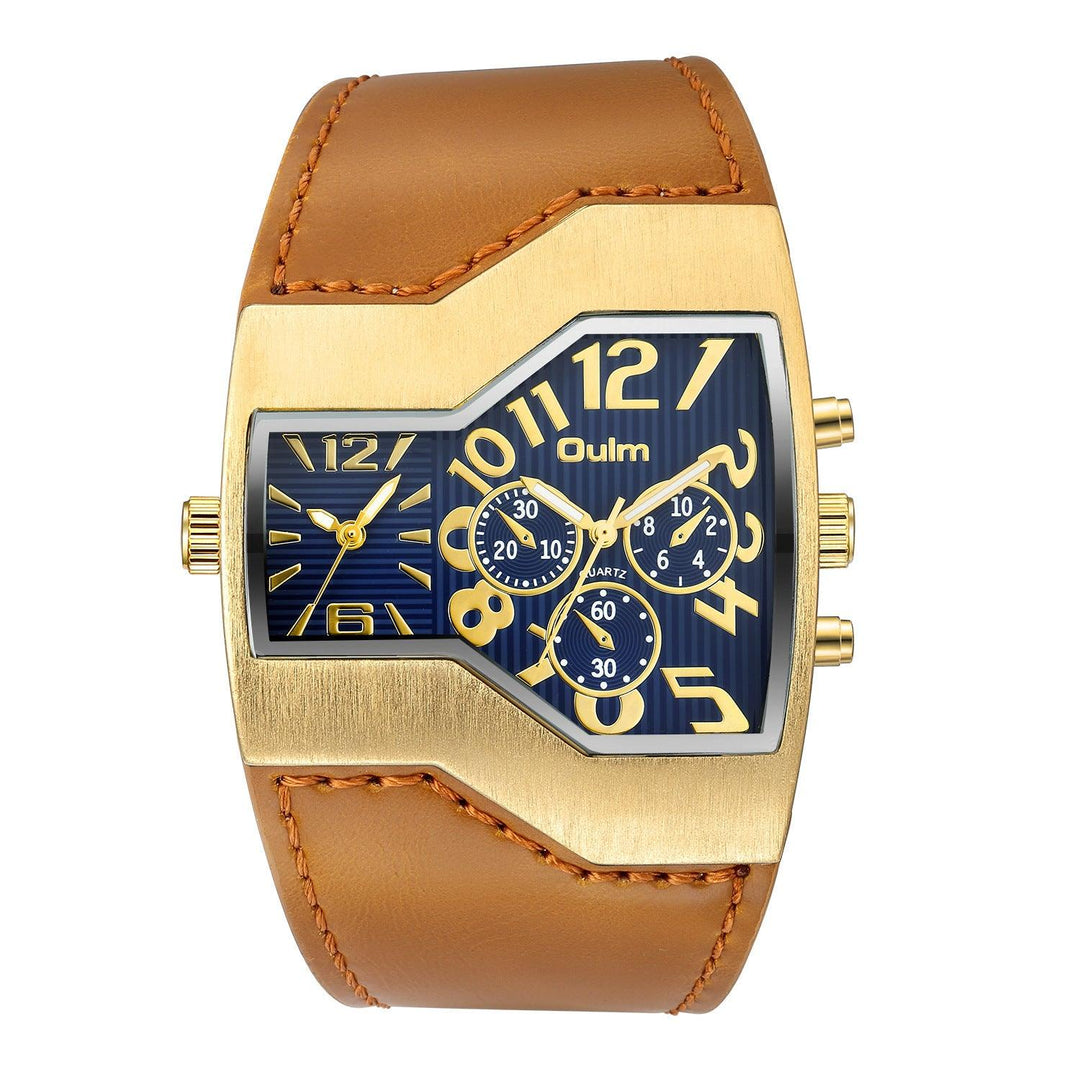 Premium Belt Large Dial Gold Men's Watch - Trendha