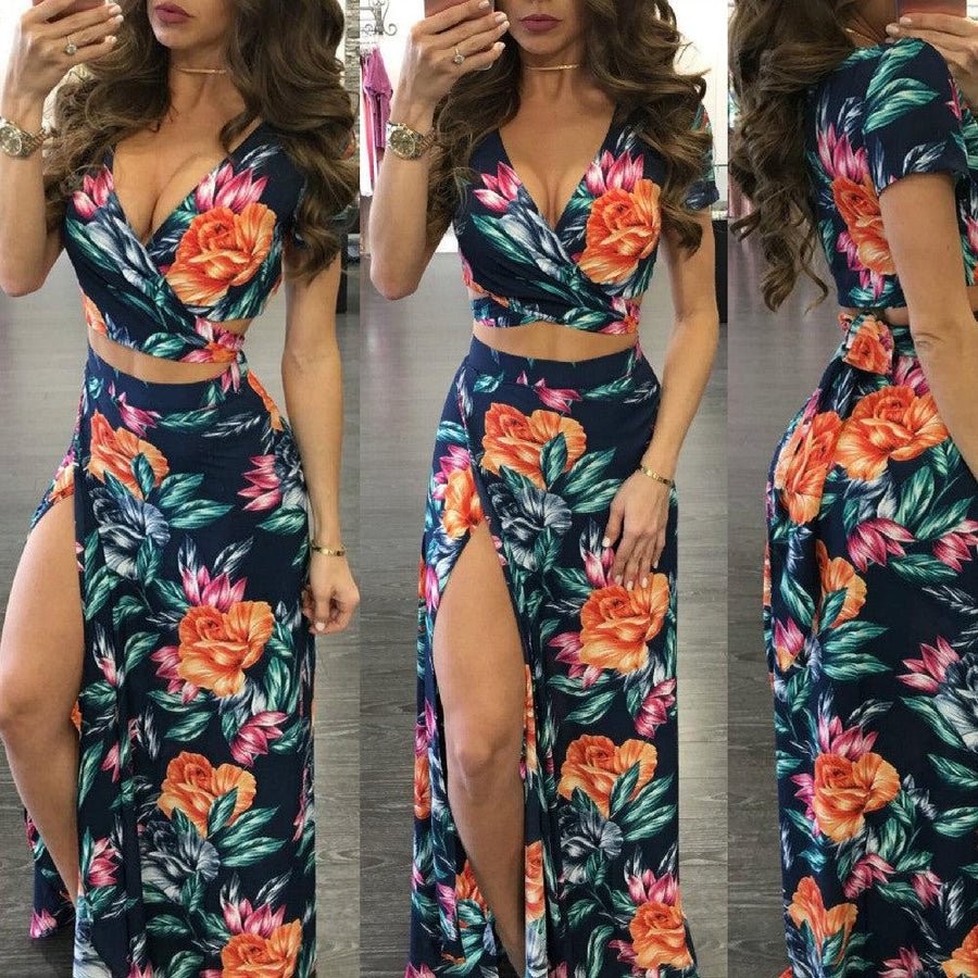 Printed Floral Dress Two-piece Suit For Women - Trendha