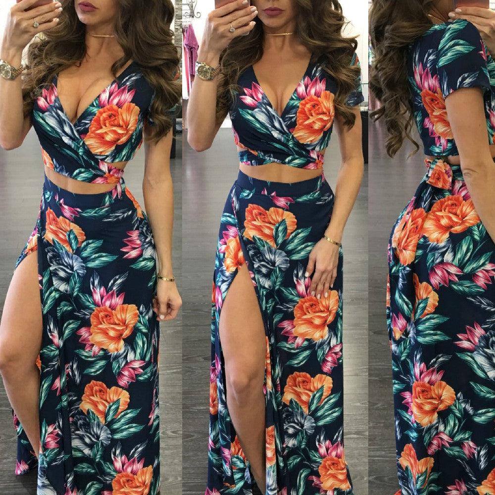Floral Crop Top and Maxi Skirt Set