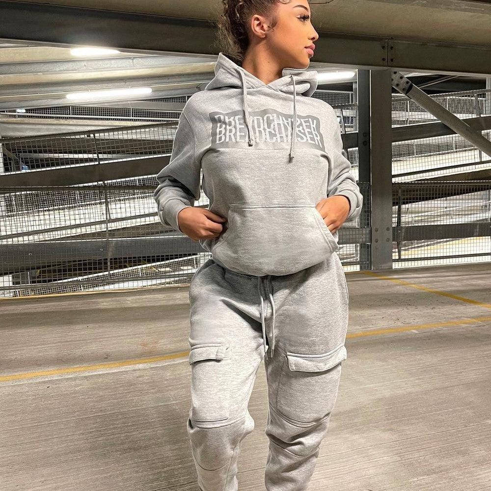 Printed Tooling Pocket Pants Hoodie Suit - Trendha