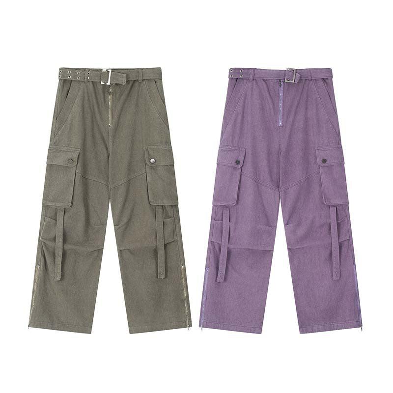 Purple Fashion Design Multi-pocket Hip-hop Streetwear Cargo Jeans - Trendha