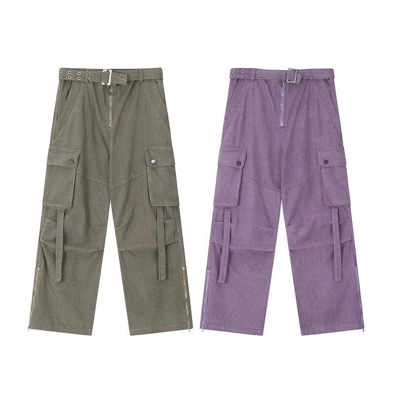 Purple Fashion Design Multi-pocket Hip-hop Streetwear Cargo Jeans - Trendha