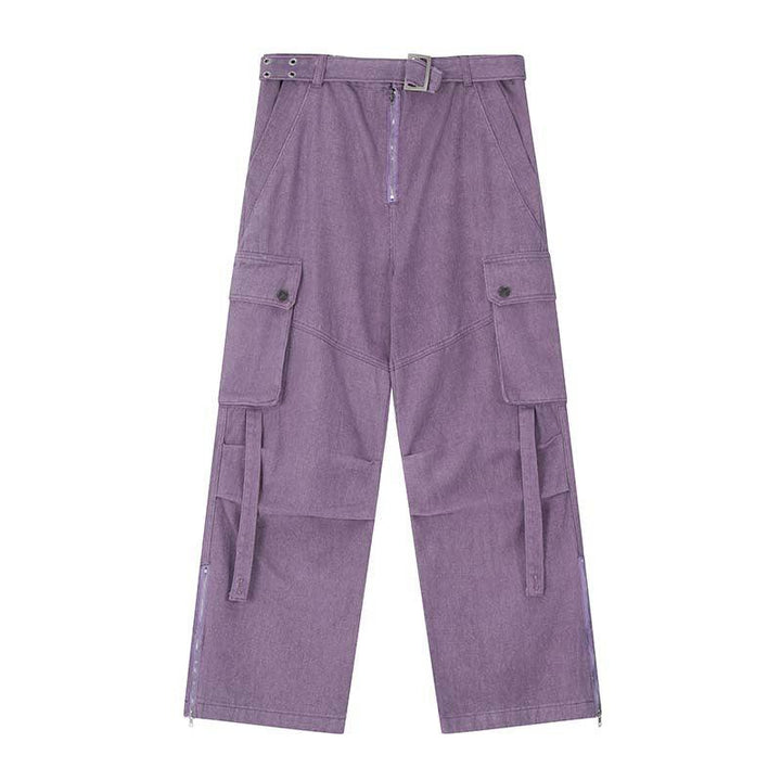 Purple Fashion Design Multi-pocket Hip-hop Streetwear Cargo Jeans - Trendha