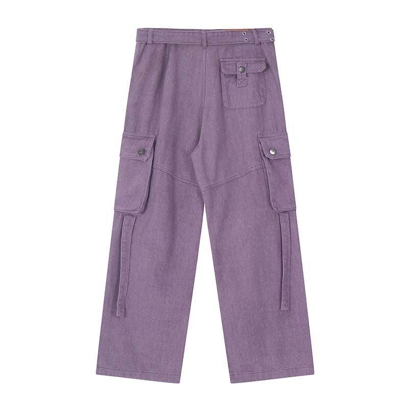 Purple Fashion Design Multi-pocket Hip-hop Streetwear Cargo Jeans - Trendha