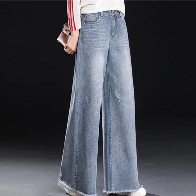 Raw Hem Wide Legs Jeans For Women Baggy Straight Trousers - Trendha
