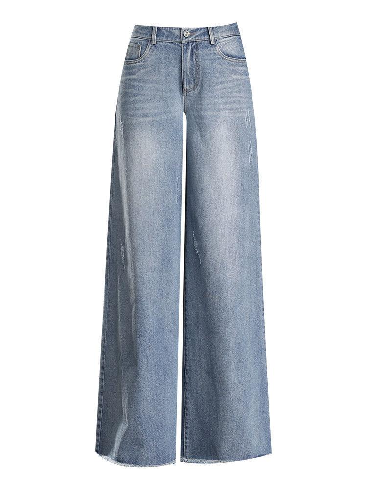 Raw Hem Wide Legs Jeans For Women Baggy Straight Trousers - Trendha