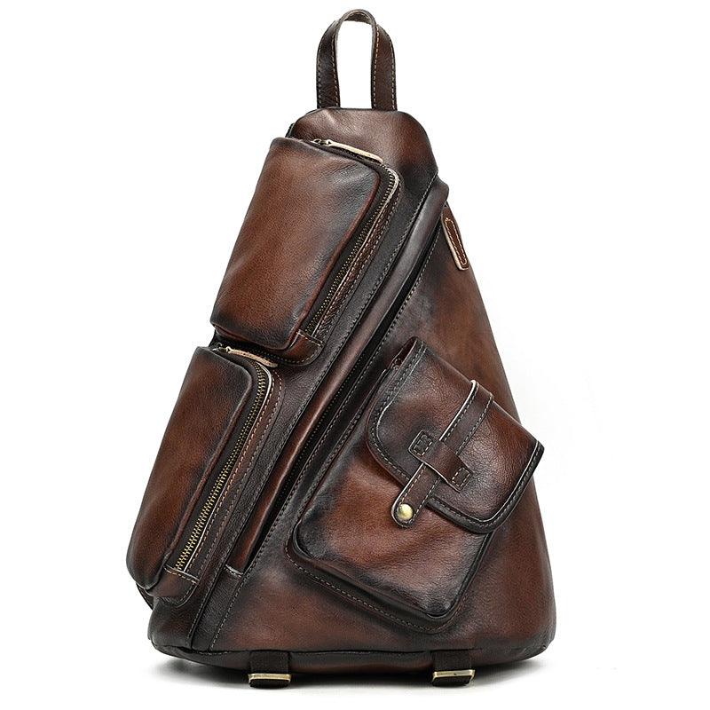Retro Chest Bag High-grade Large Capacity Vegetable Tanned Leather - Trendha
