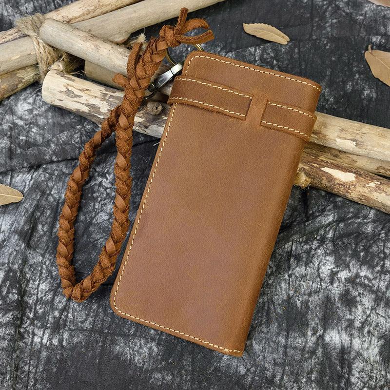 Retro Crazy Horse Leather Long Wallet Men's Buckle Leather Woven Belt Men's Outing Clutch - Trendha