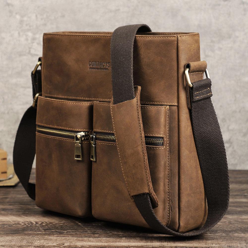 Retro Crazy Horse Leather Trend Men's One Shoulder - Trendha