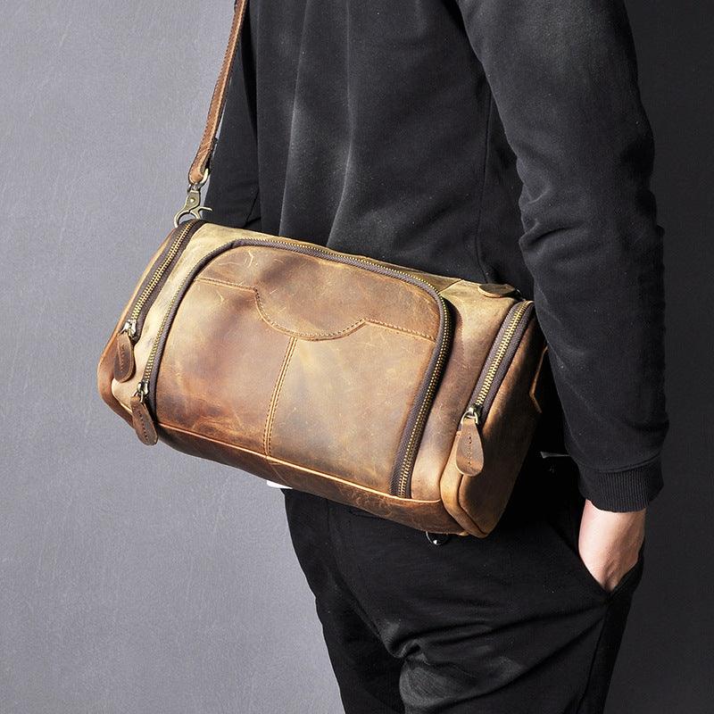 Retro Fashion Trend Leather Shoulder Messenger Bag Cowhide Pillow Bag - Trendha