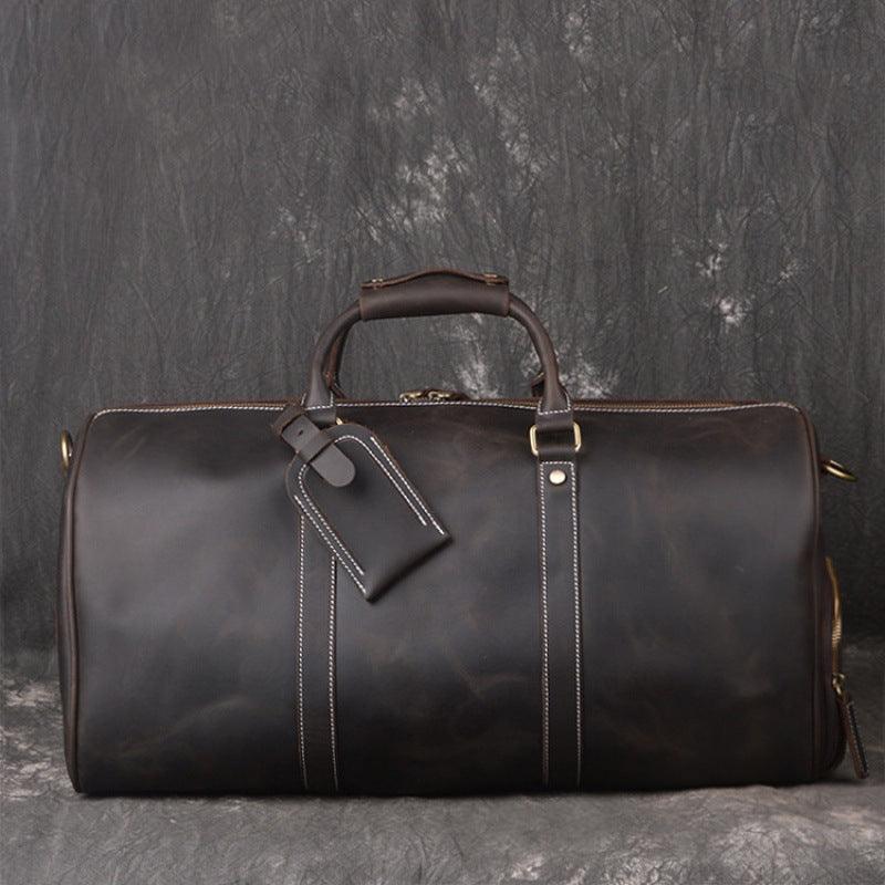 Retro First Layer Cowhide Men's Portable Large Capacity Luggage Bag - Trendha