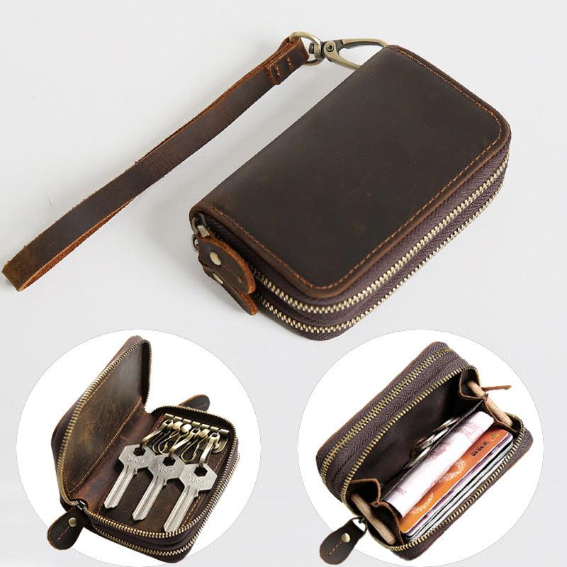 Retro Leather Hand-held Short Key Bag - Trendha