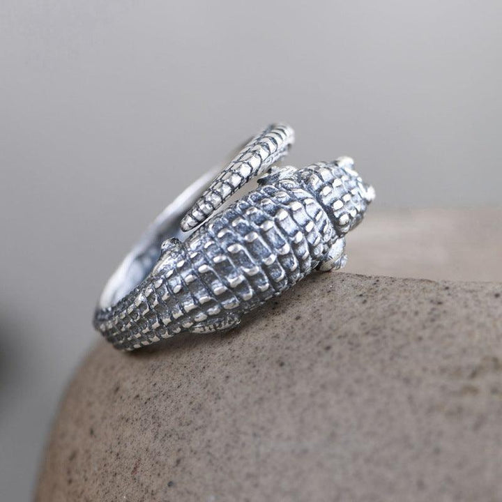 Retro Matte Craft Adjustable Ornament Crocodile Silver Ring - Trendha