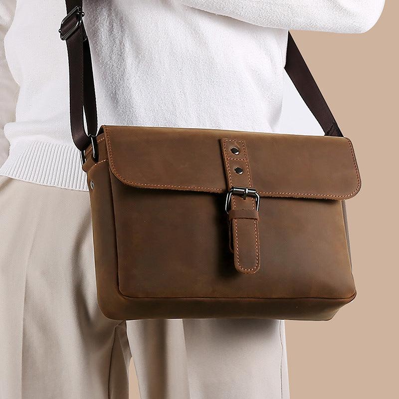 Retro Men's Fashion Trend Crazy Horseskin Shoulder Bag - Trendha